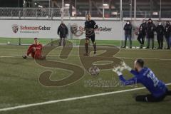 Bayernliga Süd - Saison 2021/2022 - FC Ingolstadt 04 II - VFR Garching - Gashi Egson (#7 FCI) mit einem Schuss auf das Tor - Dachs Dominik Torwart Garching - Foto: Meyer Jürgen