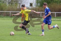 Kreisliga - Saison 2022/2023 - TSV Oberhaunstadt - FC Hitzhofen - Patrick Schwarz gelb Hitzhofen - Amadeus Taubert blau Oberh.stadt - Foto: Meyer Jürgen