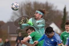 Kreisliga - Saison 2023/24 -  SV Hundszell - SV Denkendorf - Marius Heß grün Denekndorf - Luca Kammerer blau Hundszell - Gabriel Hägel Torwart Hundszell - Foto: Meyer Jürgen