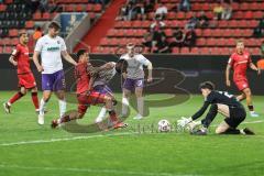 3. Liga; FC Ingolstadt 04 - Erzgebirge Aue; Emilio Kehrer (44, FCI) Torchance verpasst Zobel Tristan (25 Aue) Torwart Lord Louis (22 Aue) Barylla Anthony (23 Aue) Collins Jamilu (29 Aue)