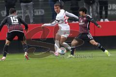 3. Liga - Saison 2023/24 - Testspiel - 1. FC Nürnberg - FC Ingolstadt 04 - Marcel Costly (Nr.22 - FCI) - Marquez Ivan (#15 Nürnberg) - Okunuki Kanji (#11 Nürnberg) - Foto: Meyer Jürgen