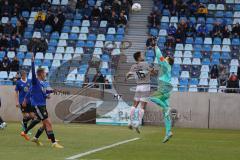 3.Liga - Saison 2022/2023 - 1. FC Saarbrücken - FC Ingolstadt 04 - Visar Musliu (Nr.16 - FCI) - Torwart Daniel Batz (Nr.1 - 1.FC Saarbrücken) - Foto: Meyer Jürgen