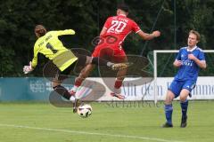 Kreisfreundschaftsspiel - Saison 2024/25 - Kreisfreundschaftsspiel - TSV Ober/Unterh.stadt - FC Fatih - Akif Abasikeles (Nr.20 - FC Fatih) - Torwart Ali Cakmakci (Nr.1 - TSV Ober/Unterh.stadt) - Foto: Meyer Jürgen