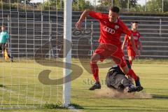 Bayernliga Süd - Saison 2022/2023 - FC Ingolstadt 04 -  TSV Dachau - Gashi Egson (Nr.9 - Fc Ingolstadt 04 II) - Jakob Marco Torwart Dachau - Foto: Meyer Jürgen