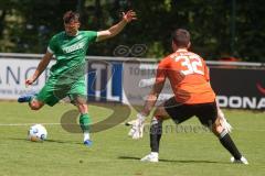 Bezirksliga - Saison 2024/25 - Freundschaftsspiel - FC Gerolfing - SV Kasing - Leo Zänger (Nr.11 - FC Gerolfing) mit dem 1:0 Führungstreffer - Torwart Michael Wegele (Nr.32 - SV Kasing) - jubel - Foto: Meyer Jürgen