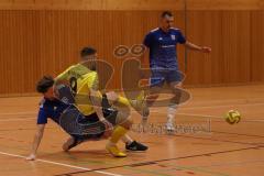 Hallenturnier Gaimersheim - Saison 2025/26 - DJK Ingolstadt - FC Hitzhofen - Admir Music gelb Hitzhofen - Labinot Muljaki blau DJK - Foto: Meyer Jürgen