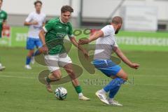Testspiel - Bezirksliga - Saison 2025/26 - FC Gerolfing - SpVgg Joshofen Bergheim - David Simm grün Gerolfing - Johannes Böck weiss Joshofen Bergheim - Foto: Meyer Jürgen