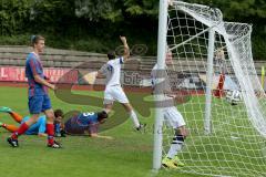 Kreisklasse - DJK Ingolstadt - TV 1911 Vohburg - Amon Manuel #9 weiß DJK Ingolstadt mit dem 1:1 Anschlusstreffer - Limmer Christian #8 blau Vohburg - Kern Manuel #1 Torwart Vohburg - Foto: Jürgen Meyer