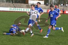 Fußball - Kreisklasse 2 - DJK Ingolstadt - SV Hundszell - Marcus Libeg weiß Hundszell - Manuel Amon blau DJK Ingolstadt am Boden - Foto: Jürgen Meyer