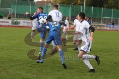 Kreisliga 1 - DJK Ingolstadt - TSV Ober/Unterhaunstadt - Dogan Tiryaki blau Ober/Unterhaunstadt trifft per Freistoß zum 0:1 Führungstreffer - jubel - Daniel Schachtner blau Ober/Unterhaunstadt - Marcel Zach weiss DJK Ingolstadt - Dominik Obeth blau Ober/U