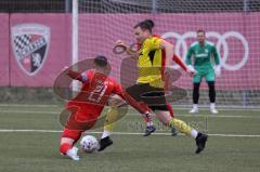 Bayernliga Süd - Saison 2022/2023 - FC Ingolstadt 04 - SV Kirchanschöring - Michael Senger (Nr.21 - FCI II) - Weber Egon Torwart Kirchanschöring - Leberfinger Thomas gelb Kirchanschöring - - Foto: Meyer Jürgen