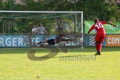 Kreispokal - Saison 2023/24 - FC Gerolfing - BC Attaching - Michael Oblinger Torwart Gerolfing - Didier Nguelefack rot Attaching verschiesst den Elfmeter - Foto: Meyer Jürgen