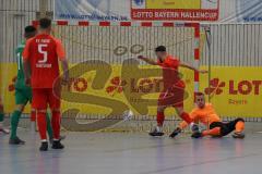 Lotto - Hallen - Bayerncup -  Saison 2022/2023 - FC Fatih Ingolstadt - FC Rockolding - Ramazan Kurnaz rot #17 schießt ein Tor - Jubel - Florian Wagner Torwart Rockolding -  Foto: Meyer Jürgen