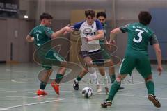 Hallenturnier Ingolstadt Nord - Saison 2024/25 - FC Geisenfeld - TSV Etting - Simon Weidenhiller weisss Etting  - Furkan Bayraktar grün Geisenfeld hinten - Sebastian Ludacka grün Geisenfeld #5 - Manuel Obermayr grün Geisenfeld #3 - Foto: Meyer Jürgen