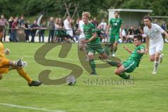 BZL Oberbayern Nord - Testspiel - TSV Aiglsbach - SV Manching - Josef Huber grün Manching mit dem 0:1 Führungstreffer - jubel - Rainer Meisinger links - Andreas Schmidt Torwart Aiglsbach - Foto: Jürgen Meyer