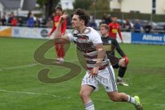 Kreisliga - Saison 2025/26- TSV Kösching - SV Kasing - Der 0:1 Führungstreffer durch Marius Magdic weiss Kasing - jubel - Michael Zimmermann Torwart Kösching - Foto: Meyer Jürgen