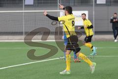 2024_2_17 - Saison 2023/24 - AUDI-Schanzer Amateur Cup - SV Hundszell - FC Hitzhofen/Oberzell  - Halbfinale 1 - Fardin Gholami gelb Hitzhofen schiesst den 0:1 Führungstreffer - jubel - Foto: Meyer Jürgen