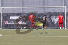 Bayernliga Nord - Saison 2023/24 - FC Ingolstadt 04 II - SC Eltersdorf- Der 1:1 Ausgleichstreffer durch Fischer Moritz schwarz Eltersdorf - Dehler Maurice Torwart FCI - Herbert Paul (Nr.26 - FCI) - Foto: Meyer Jürgen