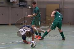 Hallenturnier Ingolstadt Nord - Saison 2024/25 - FC Geisenfeld - TSV Etting - Simon Weidenhiller weisss Etting  - Sebastian Ludacka grün Geisenfeld #5 - Manuel Obermayr grün Geisenfeld #3 - Foto: Meyer Jürgen