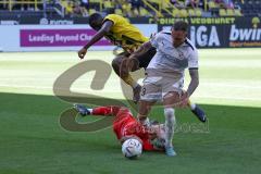 3. Fußball-Liga - Saison 2022/2023 - Borussia Dortmund II - FC Ingolstadt 04 - Patrick Schmidt (Nr.9 - FCI) wird durch Torwart Unbehaun Luca (Nr.38 - Borussia Dortmund II) gefoult und es gibt Elfmeter - Foto: Meyer Jürgen