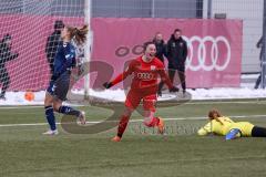 2. Fußball-Liga - Frauen - Saison 2022/2023 - FC Ingolstadt 04 - 1. FC Köln II - Der 1:2 Anschlusstreffer durch Schmittmann Katharina (Nr.20 - FC Ingolstadt 04 ) - Jubel - Nieselt Charleen #20 Köln - Kammer Kristin Torwart Köln - Foto: Meyer Jürgen