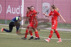 Frauen - Bayernliga -  FC Ingolstadt 04 II -SV Frensdorf -  Der 1:0 Führungstreffer durch Melina Prawda rot FCI - Jubel - Annika Siebenhüter rot FCI - Melisah Karacubu #23 rot FCI - Alina Arneth Torwart Frensdorf - Foto: Meyer Jürgen