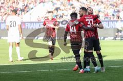 3. Liga; FC Ingolstadt 04 - Viktoria Köln; Elfemter Pascal Testroet (37, FCI) Tor Jubel Treffer 1:1 Ausgleich mit Rico Preißinger (6, FCI) Hans Nunoo Sarpei (18 FCI) Dominik Franke (3 FCI)