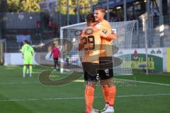 3.Liga - Saison 2023/2024 - SC Freiburg II - FC Ingolstadt 04 - Benjamin Kanuric (Nr.8 - FCI) - Der 4:0 Führungstreffer durch Benjamin Kanuric (Nr.8 - FCI) -jubel - David Kopacz (Nr.29 - FCI) - Foto: Meyer Jürgen