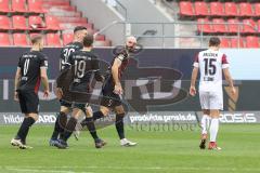 2.BL; FC Ingolstadt 04 - SG Dynamo Dresden; Nils Roeseler (13, FCI) köpft zu Nico Antonitsch (5, FCI) und der trifft zum 1:0 Tor Jubel Treffer Maximilian Beister (11, FCI) Marcel Gaus (19, FCI) Stefan Kutschke (30, FCI) Michael Heinloth (17, FCI) Löwe Chr