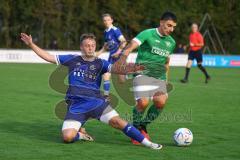 Kreisliga - Saison 2023/2024 - FC Gerolfing - TSV Ober/Unterhaunstadt - Florian Diegel blau Oberhaunstadt - Anastasios Porfyriadis grün Gerolfing - Foto: Meyer Jürgen