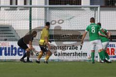 Kreisliga - Saison 2023/2024 - FC Gerolfing - FC Hitzhofen/Oberzell - Der 0:1 Führungstreffer durch Faruk Rencber gelb #6 Hitzhofen - Lukas Achhammer #8 grün Gerolfing - Michael Oblinger Torwart Gerolfing - jubel - Matthias Hamm #17 grün rechts Gerolfing 