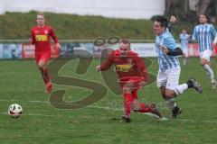 Kreisliga - Saison 2025/26- TSV Kösching - FC Sandersdorf - Jonas Betz rot Kösching wird von Christian Winkler blau Sandersdorf gefoult und bekommt die rote Karte - Foto: Meyer Jürgen
