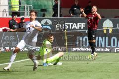 3.Liga - Saison 2022/2023 - FC Ingolstadt 04 -  - SV Waldhof-Mannheim - Pascal Testroet (Nr.37 - FCI) - Torwart Morten Behrens (Nr.1 - SV Waldhof Mannheim) - Foto: Meyer Jürgen