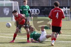 2024_2_17 - Saison 2023/24 - AUDI-Schanzer Amateur Cup - FC Gerolfing - TV 1861 Ingolstadt - Halbfinale 2 - Miguel Diaz Moreno rot 1861 Ing. - Florian Uslar grün Gerolfing - Foto: Meyer Jürgen