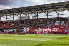 3. Liga; FC Ingolstadt 04 - VfB Lübeck; Fan Fankurve Banner Fahnen Spruchband Choreographie 21 Tobias Schröck (21, FCI)