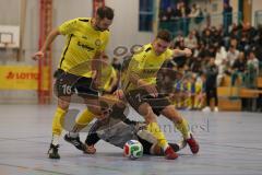 Lotto Bayern Hallencup - Saison 2024/25 - FC Hitzhofen/Oberzell - TSV Ober./Unterhaunstadt- Maik Wnendt gelb Hitzhofen  - Tobias Dietze gelb Hitzhofen  rechts - Baran Cakir grau Ober/Unterhaunstadt - Foto: Meyer Jürgen