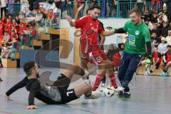 Lotto Bayern Hallencup - Saison 2024/25 - Türk SV Ingolstadt - DJK München - Mertcan Gürses rot Türkisch  - Berkan Altug schwarz München - Matej Bozic Torwart München - Foto: Meyer Jürgen