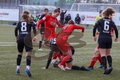 2. Frauen-Bundesliga - Saison 2021/2022 - FC Ingolstadt 04 - Eintracht Frankfurt II - Maier Ramona (#18 FCI) - Kiesling Ricarda (#6 FCI) - Janser Malin schwarz Frankfurt - Zenger Nadine (#15 FCI) - Foto: Meyer Jürgen