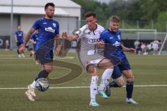 Freundschaftsspiel - Saison 2024/25 - FC Ingolstadt 04 II - TSV Rain/Lech  - Din Alajbegovic (Nr.20 - FCI U21) - Reichl Tobias blau Rain/Lech - Miskovic Marko blau links Rain/Lech - Foto: Meyer Jürgen