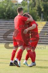 Bayernliga Süd - Saison 2021/2022 - FC Ingolstadt 04 II - Schwaben Augsburg -  1:0 Treffer durch Senger Michael (#21 FCI) - jubel - Meikis Fabio (#19 FCI) - Gashi Egson (#7 FCI)  - Foto: Meyer Jürgen