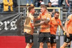 3. Liga; SV Sandhausen - FC Ingolstadt 04; Tor Jubel Treffer 1:1 Ausgleich Sebastian Grönning (11, FCI) Benjamin Kanuric (8, FCI) David Kopacz (29, FCI)