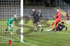 Bayernliga Süd - Saison 2022/2023 - FC Ingolstadt 04 -  VFB Hallbergmoos - Der 1:1 Ausgleichstreffer durch Udogu David (Nr.2 - Fc Ingolstadt 04 II) - Jubel - Gashi Egson (Nr.9 - Fc Ingolstadt 04 II) - Carl Opitz schwarz Hallbergmoos - Dominic Dachs Torwar