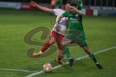 Landesliga - Saison 2024/25 - SV Manching - FC Gundelfingen - Johannes Dexl (Nr.13 - SV Manching) - Dario Nicolic weiss Gundelfingen - Foto: Meyer Jürgen