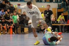 2024_1_6 - Saison 2023/24 - Lotto - Bayern Hallen Cup - Lindenkreuzhalle  - Halbfinale - TSV Gaimersheim - FC Fatih Ingolstadt - Thomas Schreiner weiss Gaimersheim - Marco Ernhofer Torwart Fatih - Foto: Meyer Jürgen