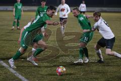 Landesliga - Saison 2024/25 - SV Manching - TSV Wertingen - Peric Leon (Nr.20 - SV Manching) - Dominik Schröder (Nr.14 - SV Manching) - Maximilian Beham weiss Wertingen - Foto: Meyer Jürgen
