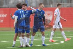 AUDI - Schanzer Amateur Cup - Halbfinale 1 - Saison 2024/25 - FC Mindelstetten - SV Menning - Der 0:1 Führungstreffer durch Noah Kamenjasevic blau Menning - jubel  - Foto: Meyer Jürgen