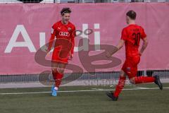 A - Junioren Bundesliga Süd/Südwest -  Saison 2021/2022 - FC Ingolstadt 04 - SC Freiburg - Der 1:1 Ausgleichstreffer durch Hoti Valentin (#6 FCI) - jubel - Brunner Felix #30 FCI) - Foto: Meyer Jürgen