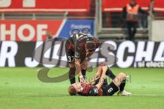 3. Liga; FC Ingolstadt 04 - SSV Jahn Regensburg; Benjamin Kanuric (8, FCI) am Boden, Pascal Testroet (37, FCI)