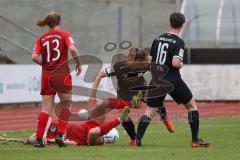 2. Fußball-Liga - Frauen - Saison 2022/2023 - FC Ingolstadt 04 - FFC Turbine Potsdam II - Alina Mailbeck (Nr.8 - FCI Frauen) rechts - Anna Petz (Nr.16 - FCI Frauen) - Radke Laura rot #10 Potsdam - Foto: Meyer Jürgen