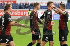 2023_11_11 - 3. Liga - Saison 2023/24 - MSV Duisburg - FC Ingolstadt 04 - Der 0:1 Führungstreffer durch David Kopacz (Nr.29 - FCI) - jubel - Julian  Klügl (Nr.31 - FCI) - Pascal Testroet (Nr.37 - FCI) -  - XXXXX - Foto: Meyer Jürgen